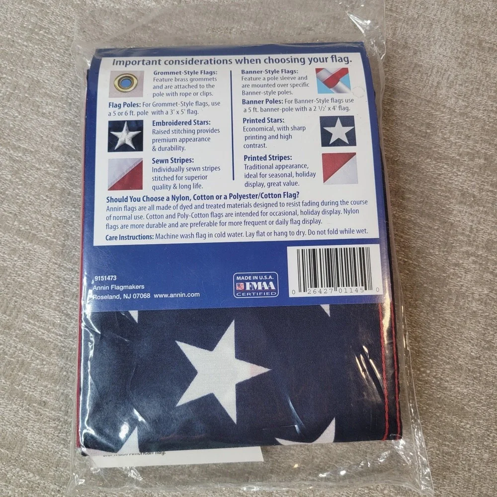 US American Flag 3 x 5 Feet Grommets Stars and Stripes‎ New Annin Flagmakers